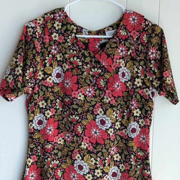 Molly Bracken - 70s Floral Patterned, peter-pan collared, short sleeved dress-M - Picture 2 of 11